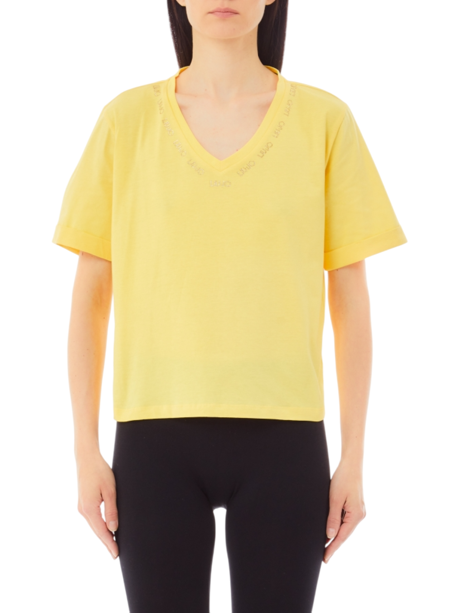 Liu Jo T-shirt manica corta con scollo a V giallo