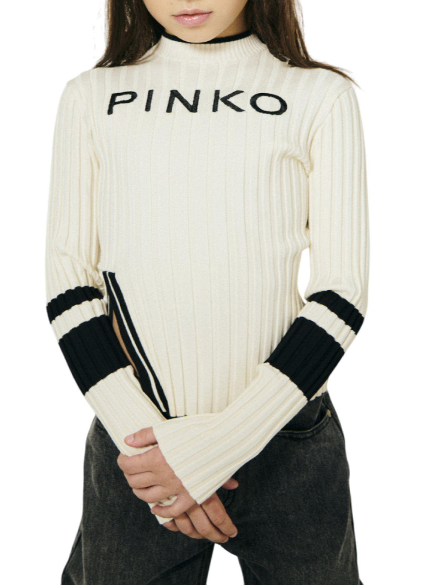 Pinko Kids maglia bambina a costine con logo panna KFMA020CFL089 D804 PINKO KIDS 