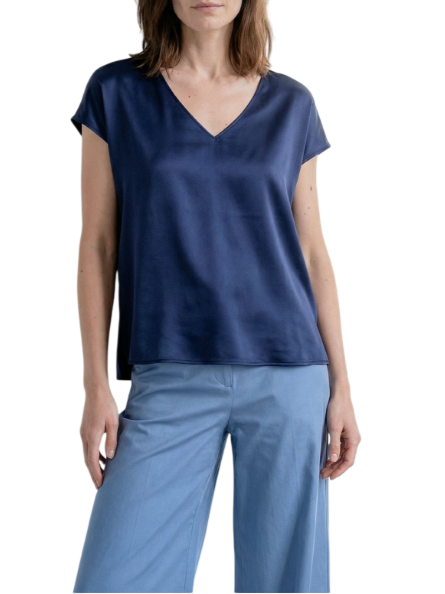 Surkana blusa in raso scollo a V blu 516HIEN126 97 SURKANA 