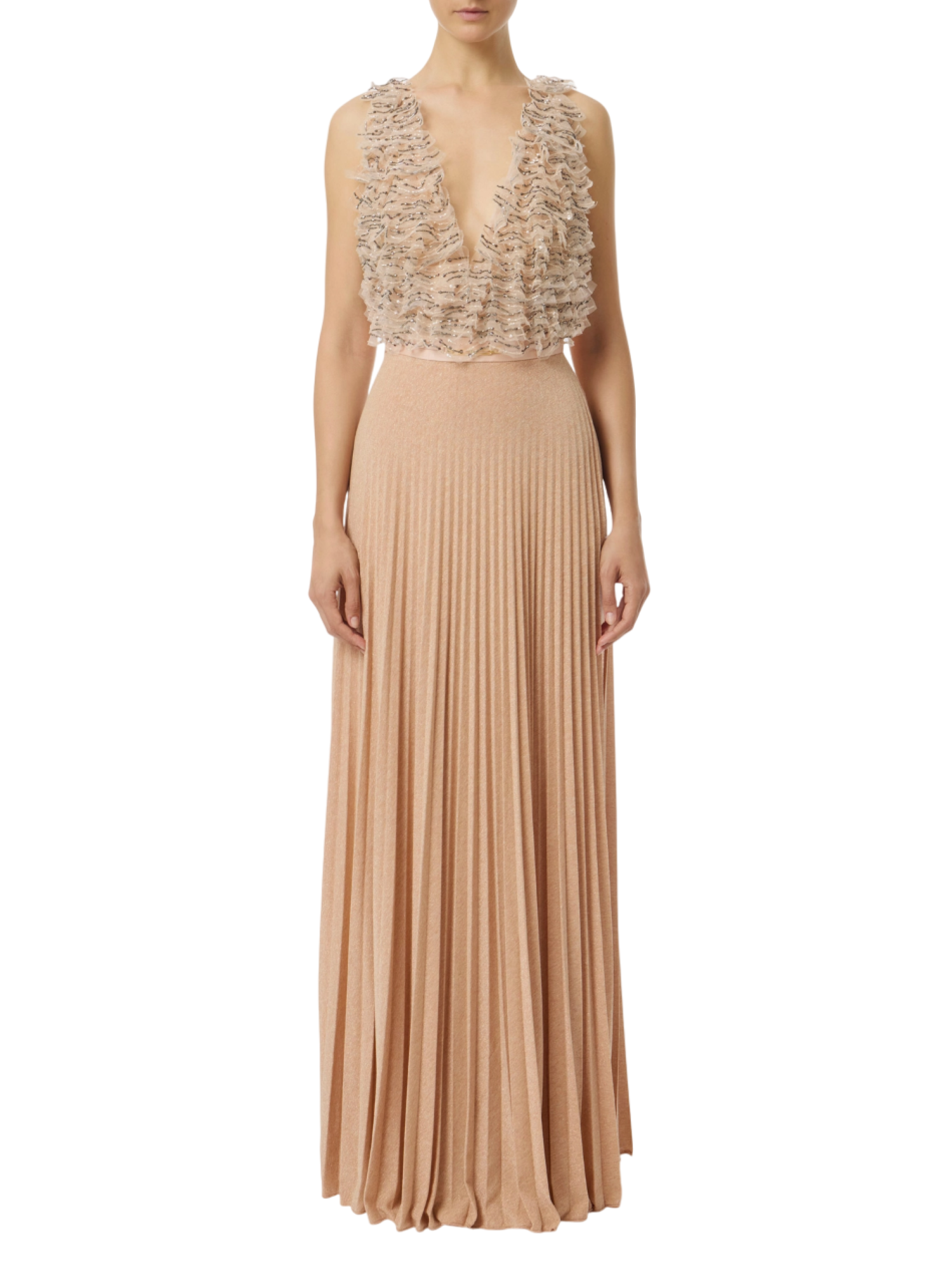 Elisabetta Franchi abito elegante Red Carpet in tulle e jersey rosa cipria ABR1957E2 EA1 ELISABETTA FRANCHI 