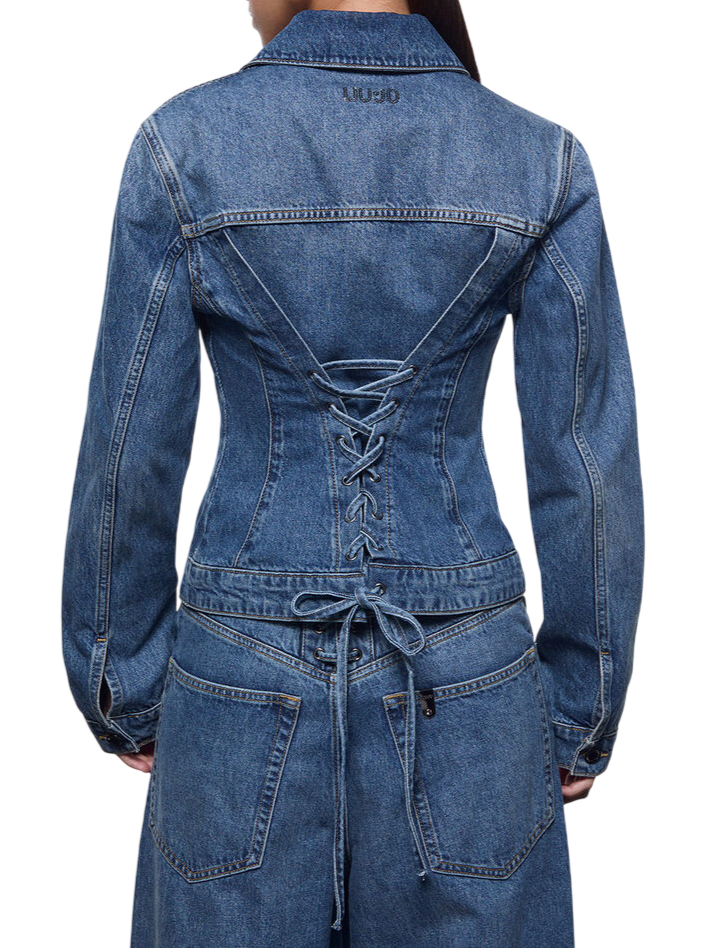 Liu Jo giubbino donna in denim con stringhe lavaggio blu UA6511D0400 79157 LIU JO 