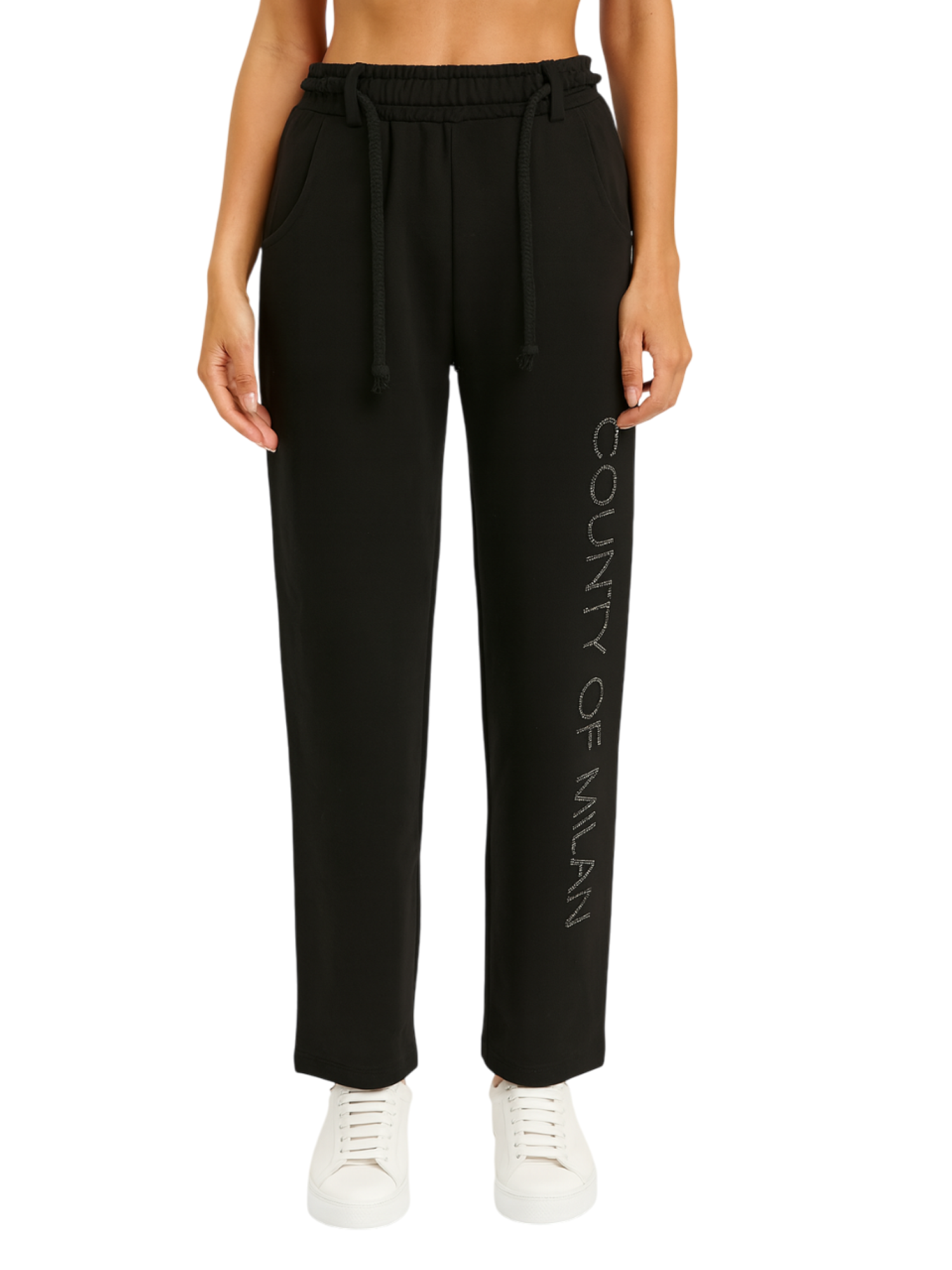 County of Milan pantaloni gamba larga in felpa nero CM30025 NERO COUNTY OF MILAN 