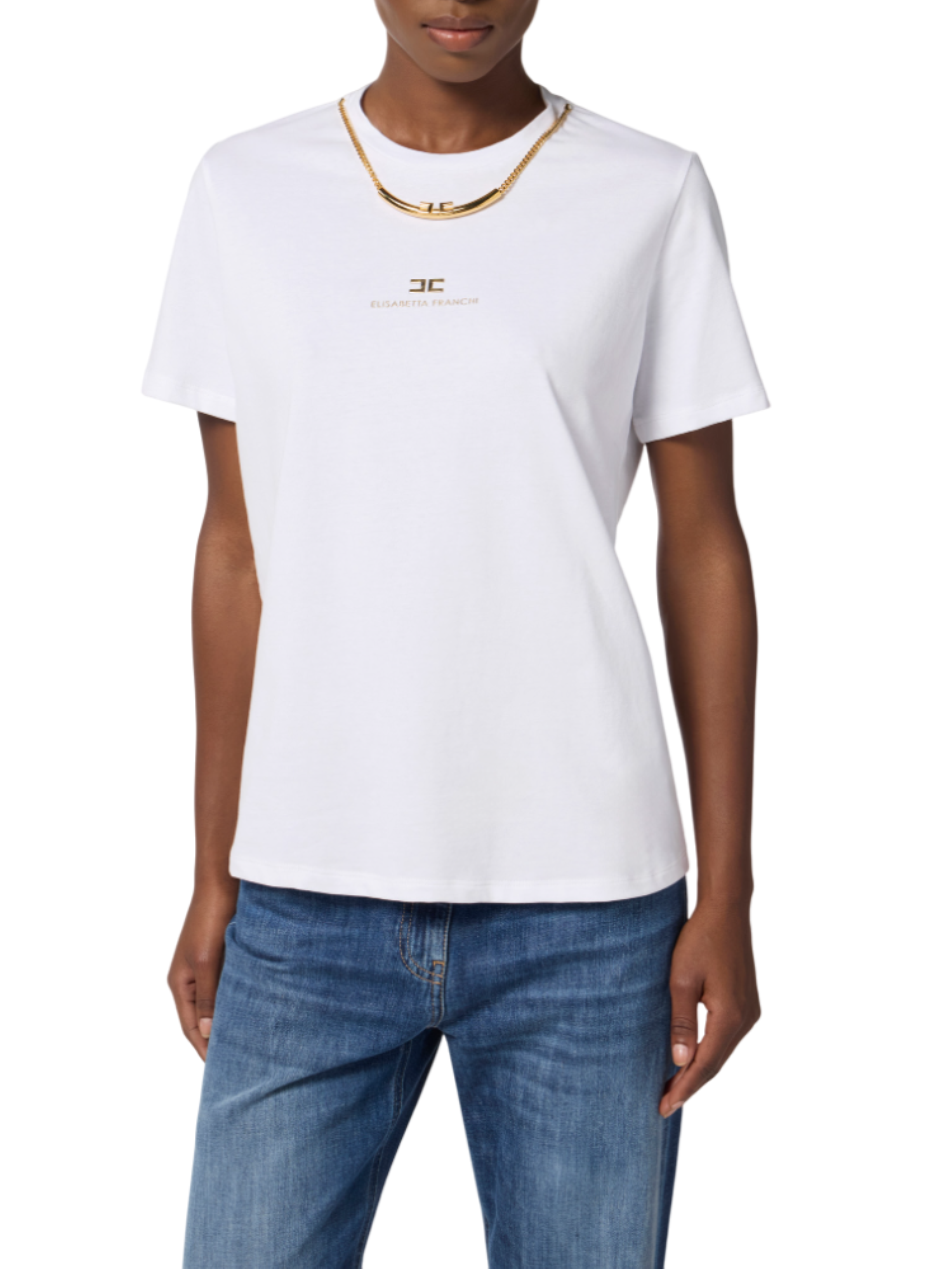 Elisabetta Franchi T-shirt in jersey con collana logata bianco MA02856E2 270 ELISABETTA FRANCHI 