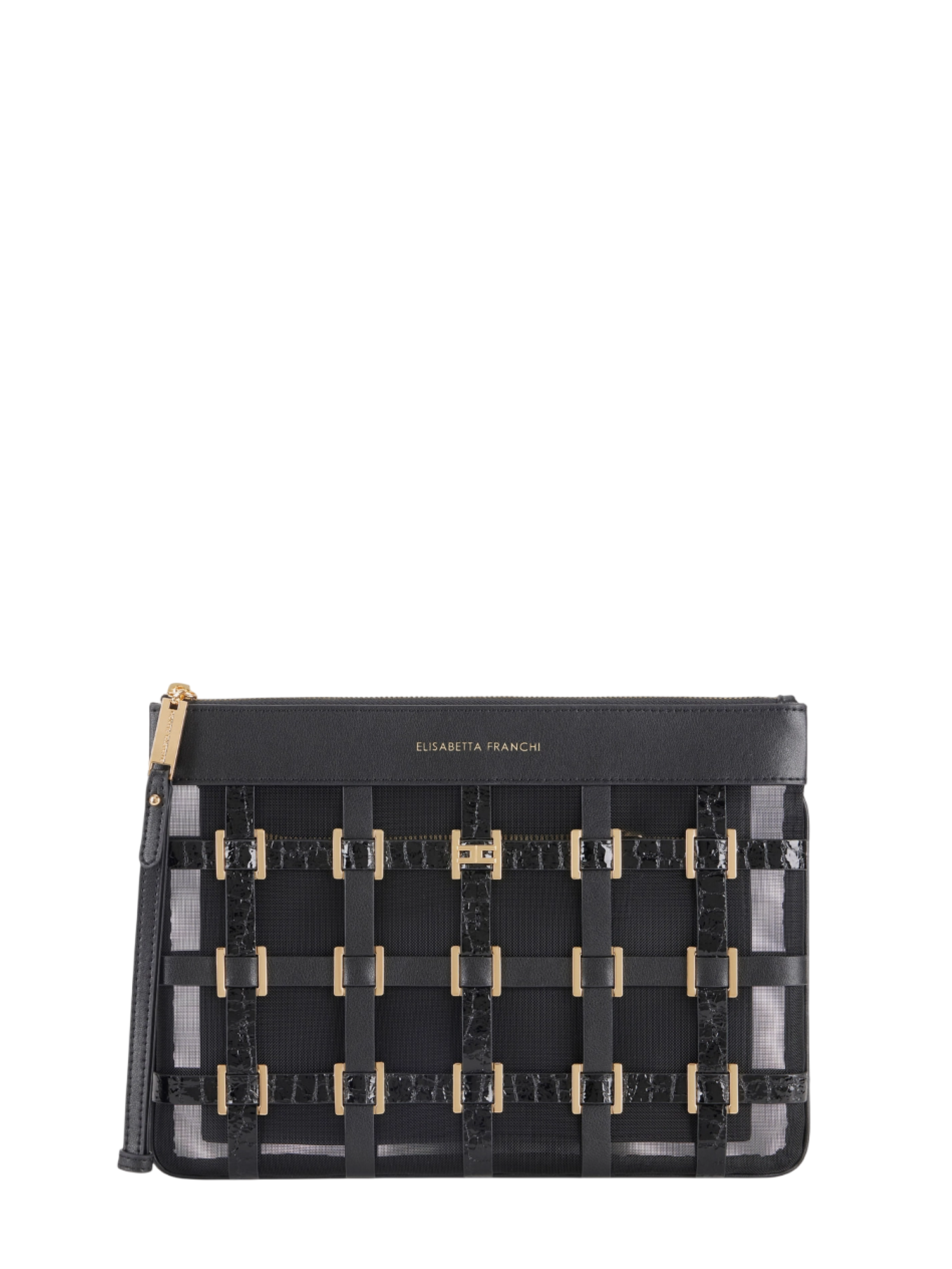 Elisabetta Franchi pochette a rete con dettagli gioiello nero BS03A62 110 ELISABETTA FRANCHI 