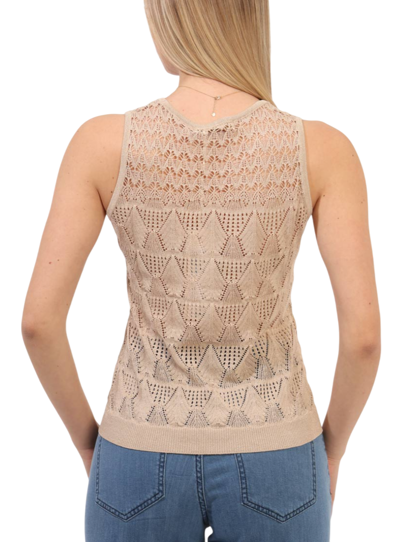 Yes Zee top smanicato in maglia traforata beige M237-IG00 0212 YES-ZEE 