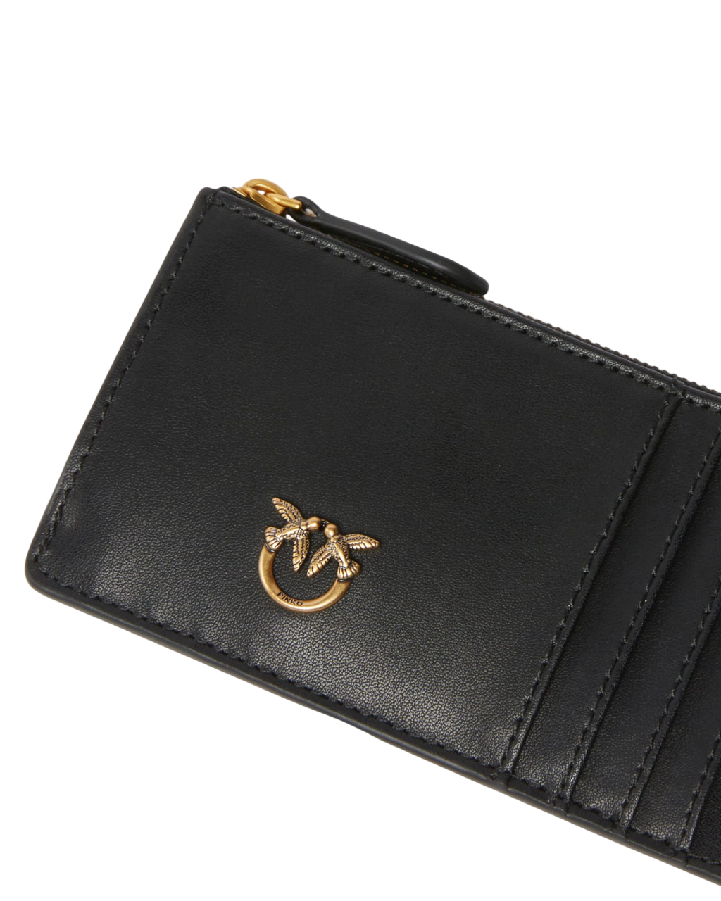 Pinko portacarte Airone in pelle con logo nero oro 100251-A0F1 Z99Q PINKO 