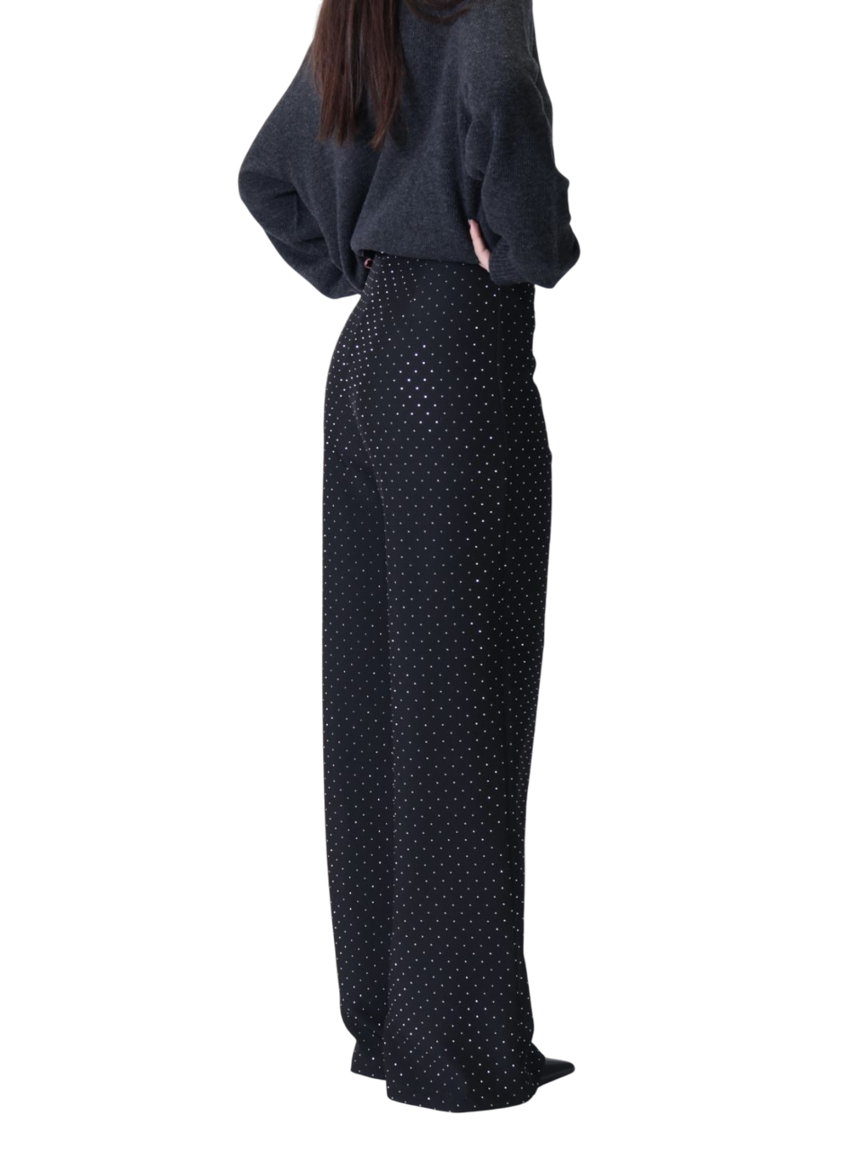 Haveone pantaloni palazzo con strass nero PFW-P325 NERO HAVEONE 