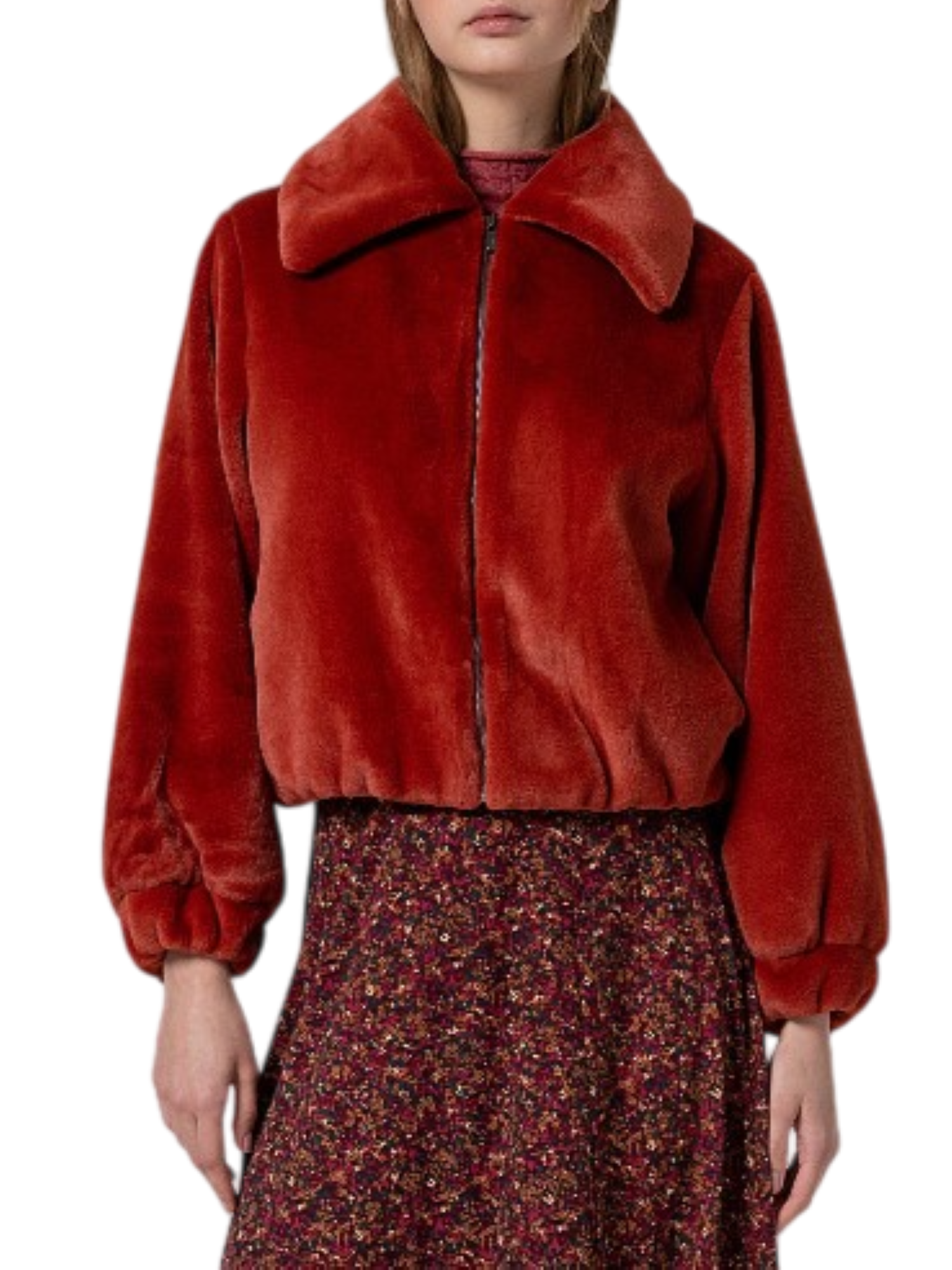 Surkana pelliccia ecologica con zip color mattone 555LAPE422 21 SURKANA 
