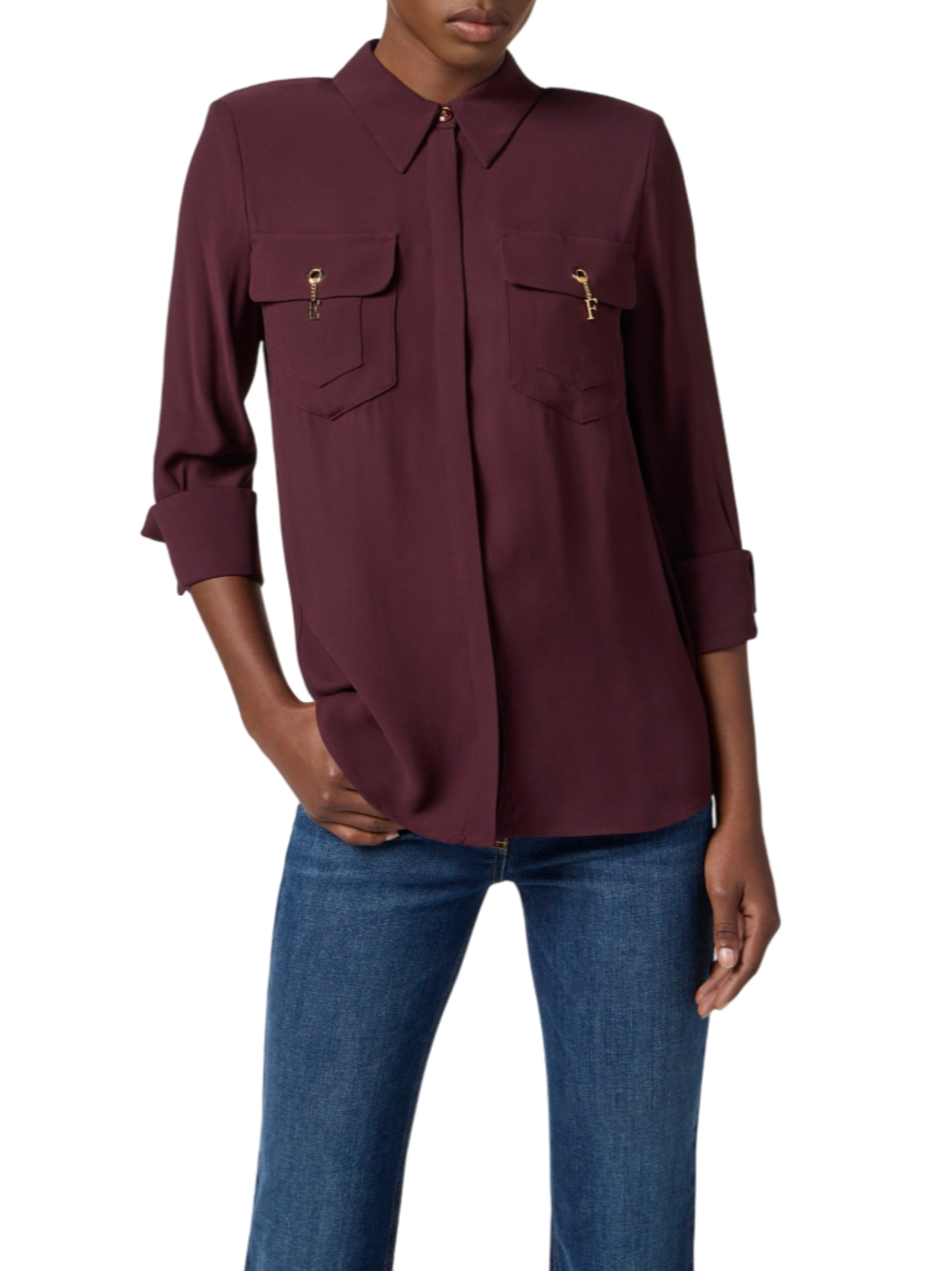 Elisabetta Franchi camicia in georgette con tasche borgogna CA12256E2 EA4 ELISABETTA FRANCHI 