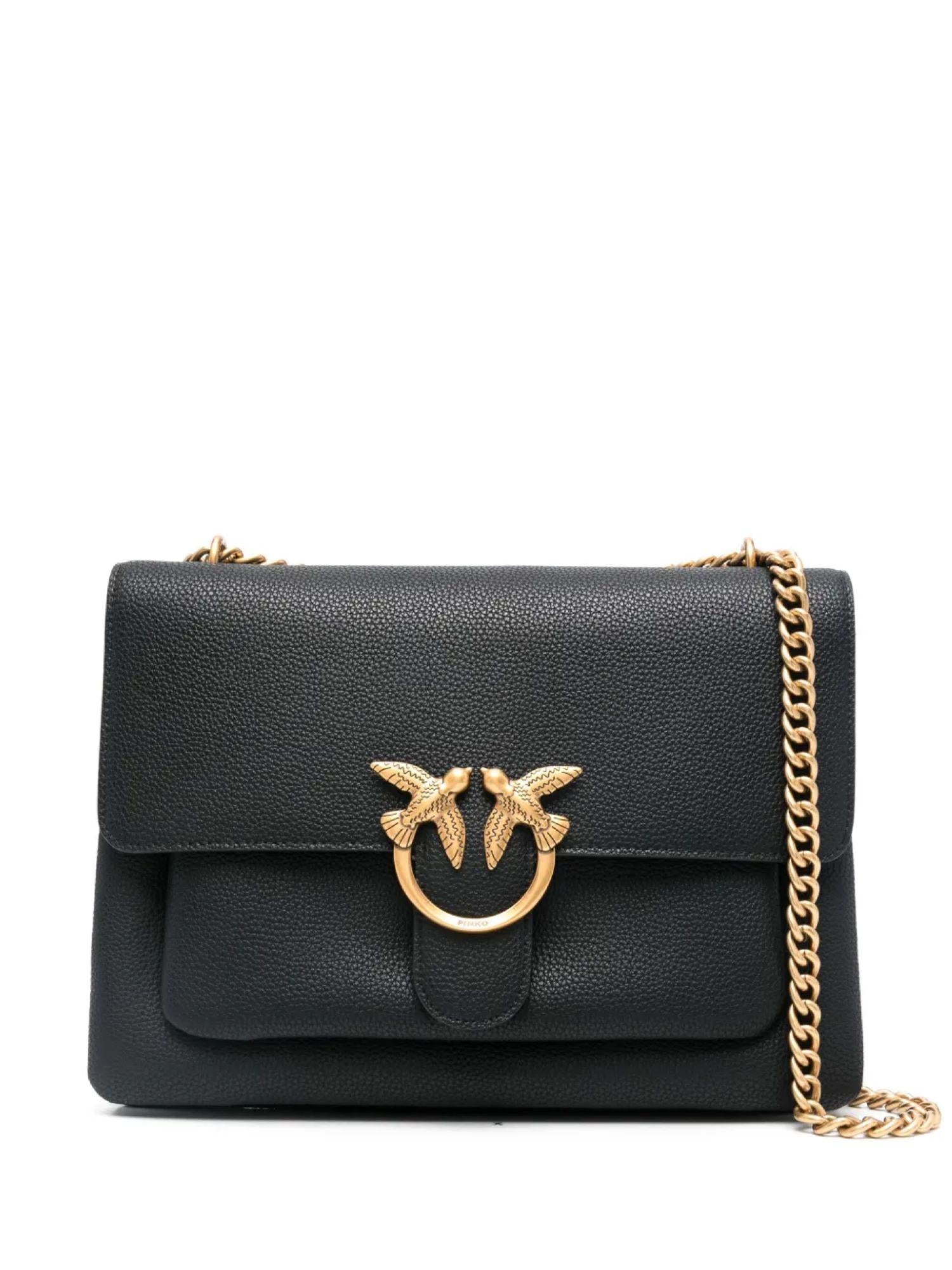 Pinko borsa Love Bag One Soft Big in pelle martellata nero oro