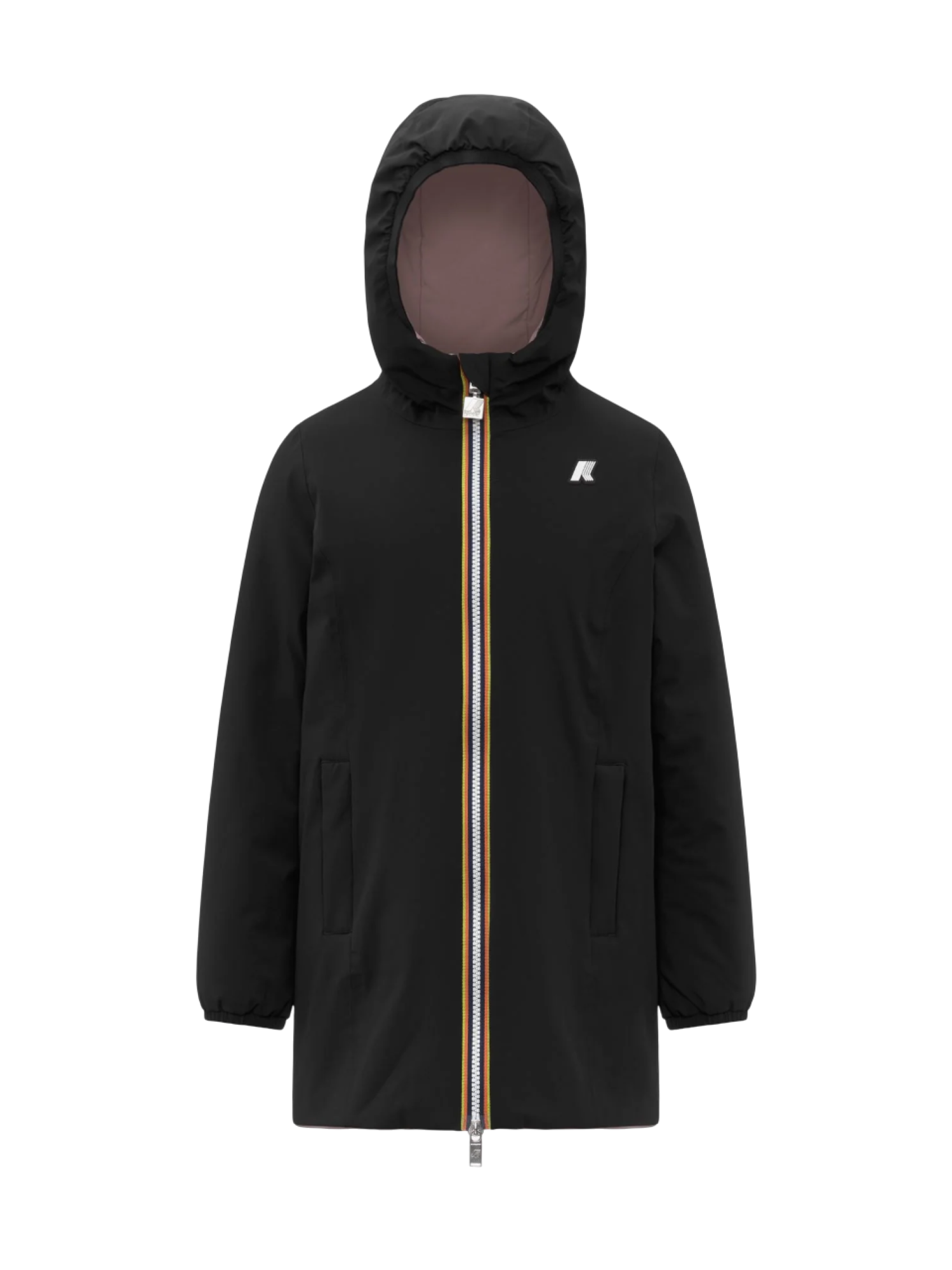 K-way piumino lungo reversibile con cappuccio p.denise nero rosa K11517W BBM K-WAY 