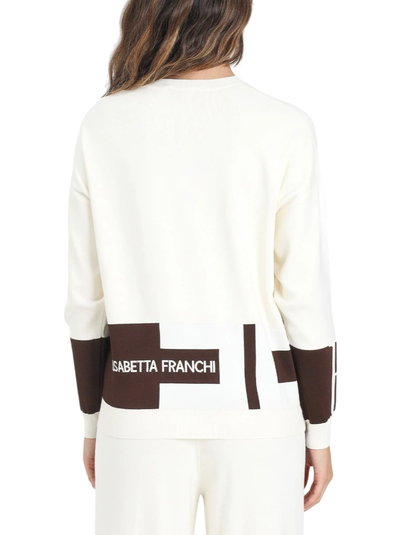 Elisabetta Franchi maglia bicolore con logo panna marrone MK01S56E2 EG2 ELISABETTA FRANCHI 