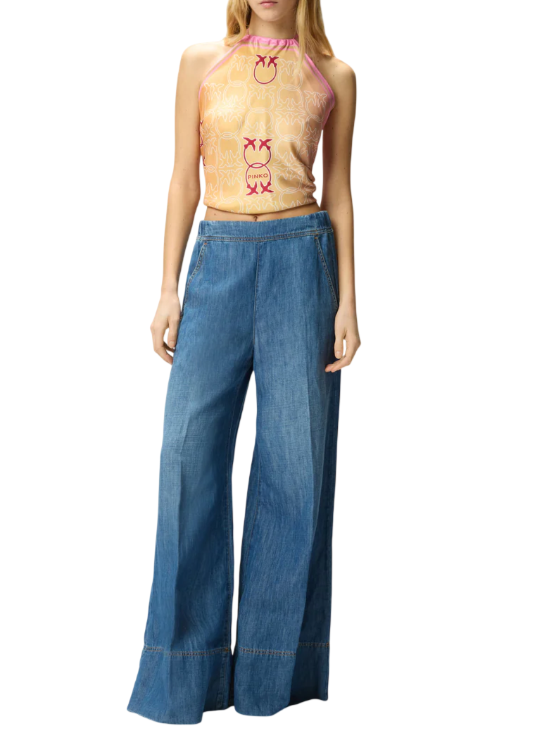 Pinko jeans misto lino Spiaggia wide leg lavaggio blu 106398-A33J PJD PINKO 