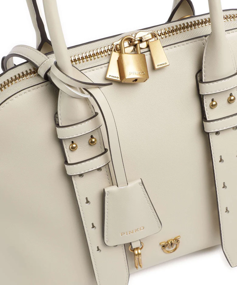Pinko borsa Bowling Bag Medium in pelle bianco oro 105906-A0QO Z14Q PINKO 