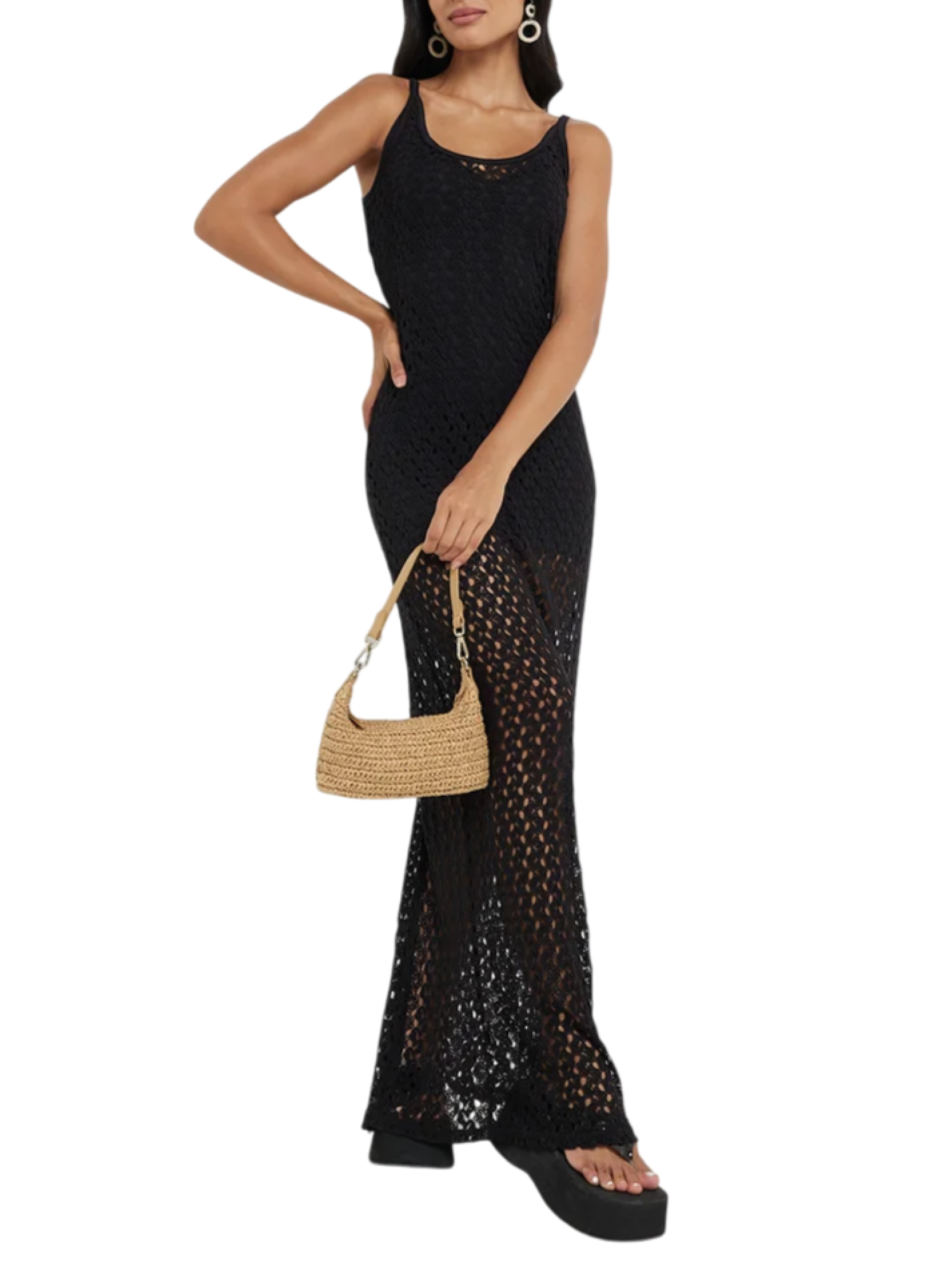 Only abito lungo crochet nero 15346413 BLACK ONLY 