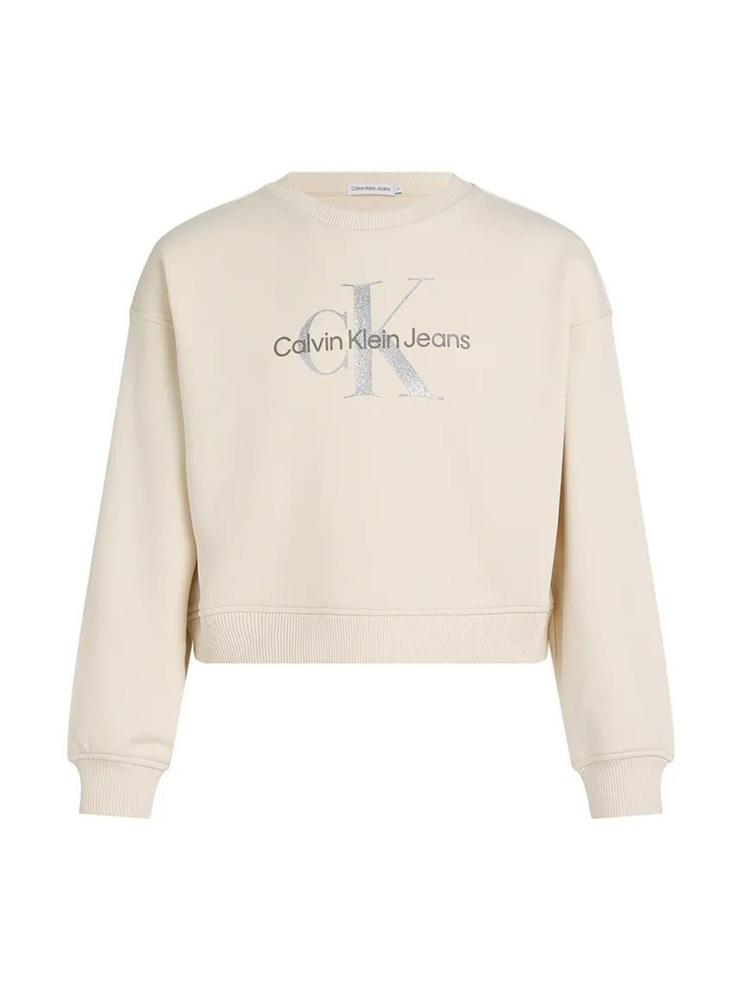 Calvin Klein Jeans felpa girocollo con logo glitterato beige