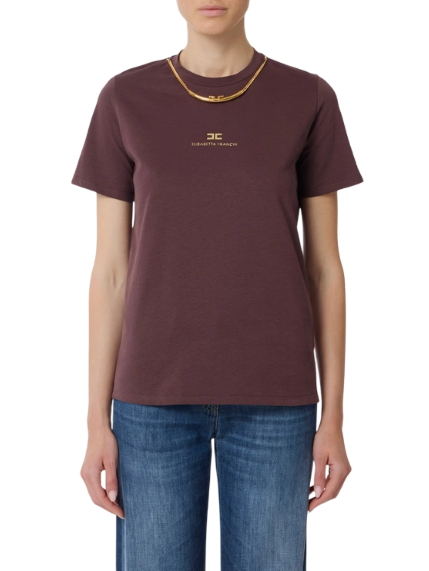 Elisabetta Franchi T-shirt in jersey con collana logata borgogna MA02856E2 EA4 ELISABETTA FRANCHI 