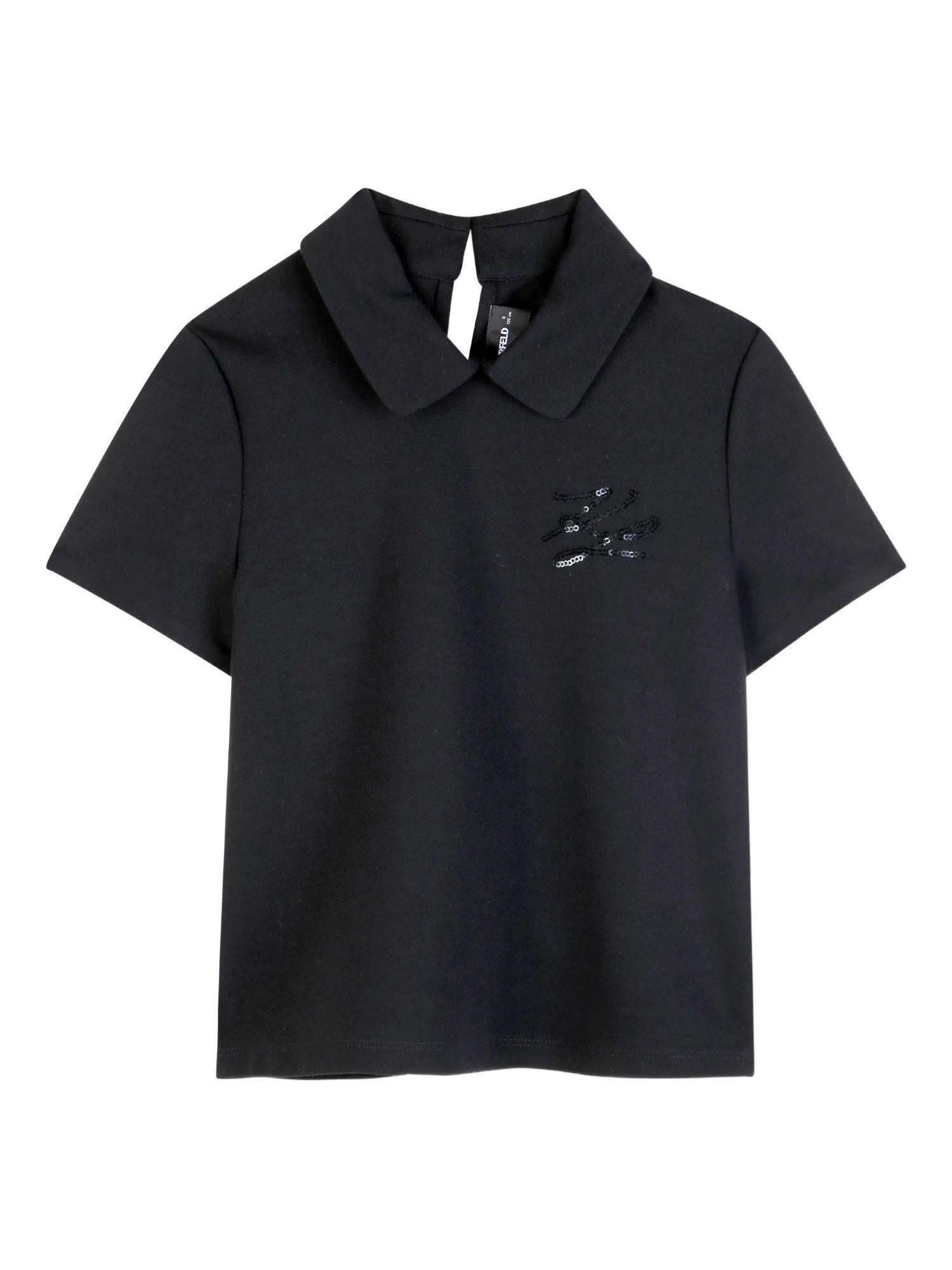 Karl Lagerfeld polo bambina manica corta con logo paillettes nero Z31271 NERO KARL LAGERFELD KIDS 
