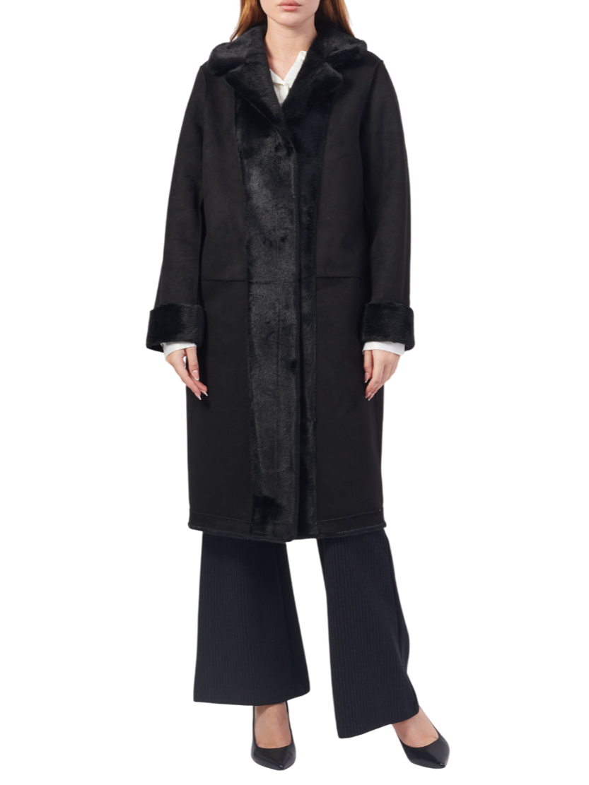 Yes Zee cappotto lungo reversibile in ecopelliccia nero O027-KV00 0801 YES-ZEE 