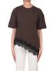 Vicolo T-shirt manica corta asimmetrica con pizzo marrone