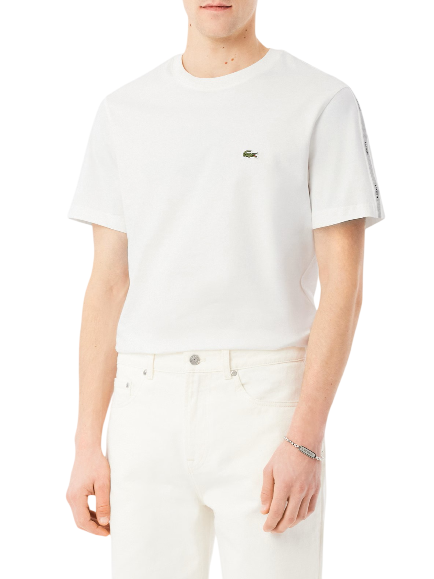 Lacoste T-shirt manica corta uomo con profili logati panna TH0888 70V LACOSTE 
