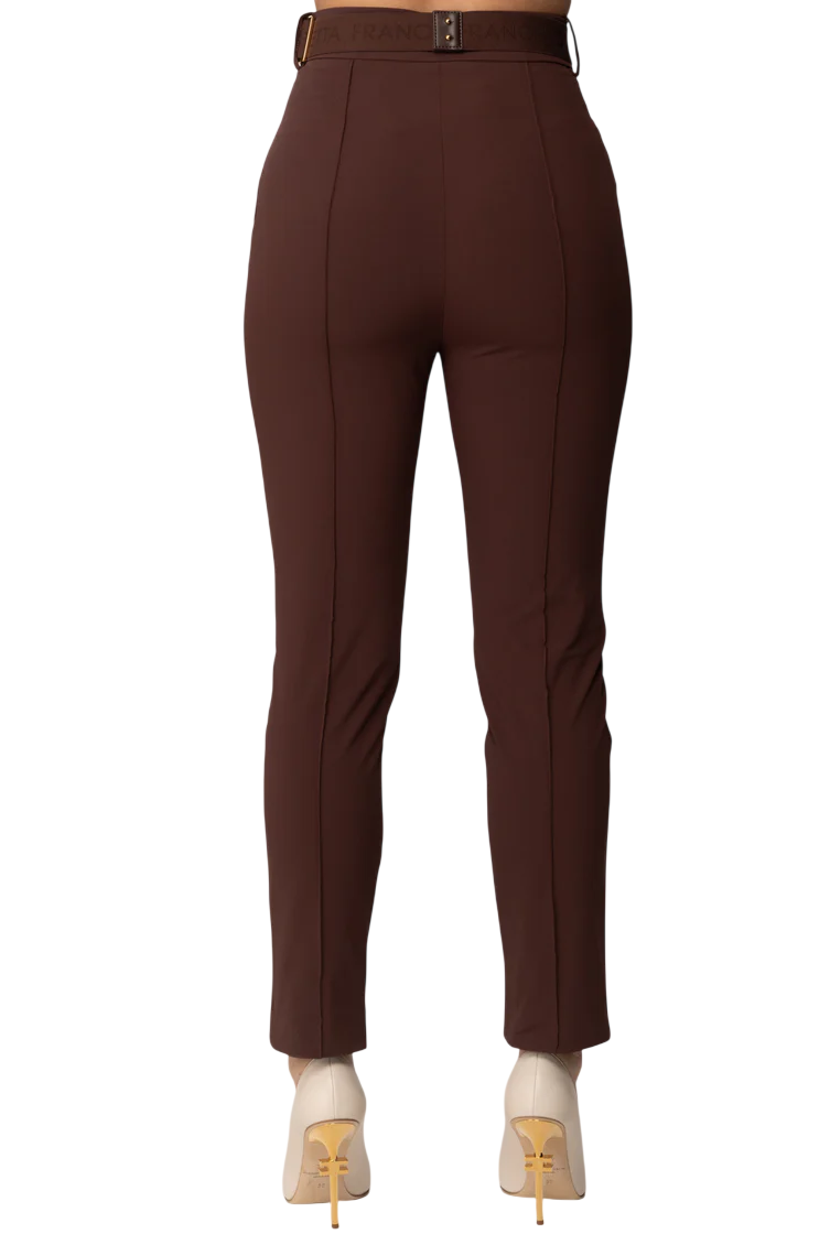 Elisabetta Franchi pantaloni slim in tessuto tecnico marrone PA13261 644 ELISABETTA FRANCHI 