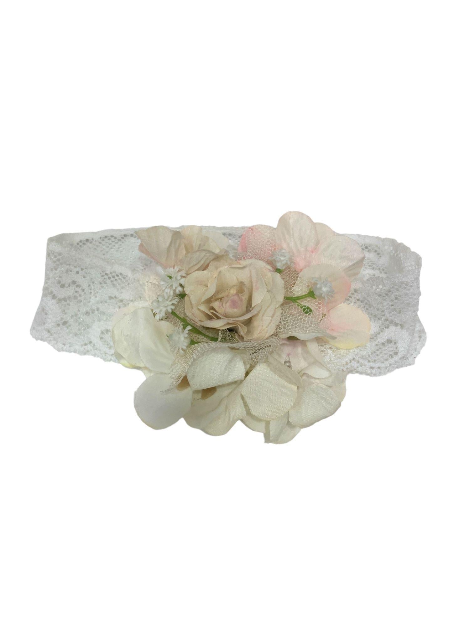 Mimilù fascia per capelli da bambina in pizzo con fiori bianco rosa 307COR UNI MImilù 