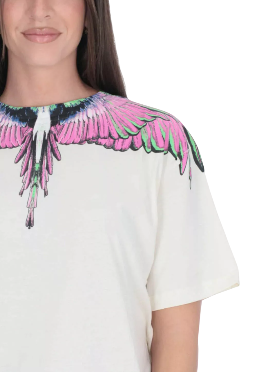 County of Milan T-shirt donna con stampa iconica panna CM30001 LATTE-PINK WINGS COUNTY OF MILAN 