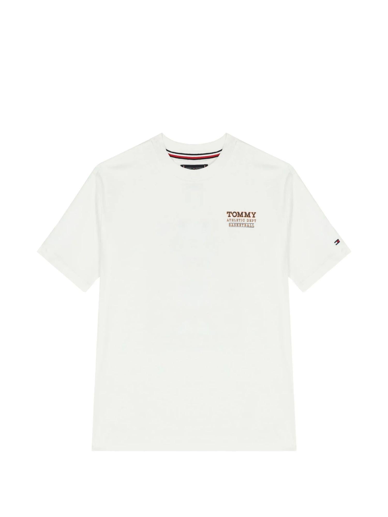 Tommy Hilfiger T-shirt bambino in jersey con stampe basketball bianco KB0KB10194 YBR Tommy Hilfiger 