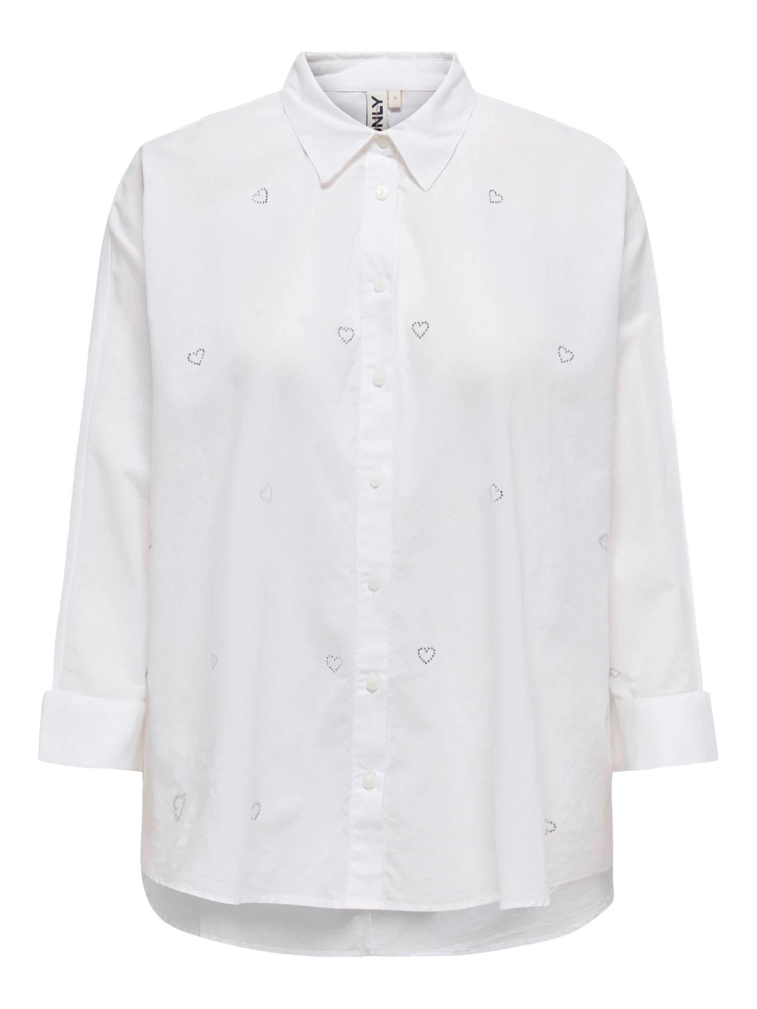 Only camicia Lina Grace con cuori strass bianco