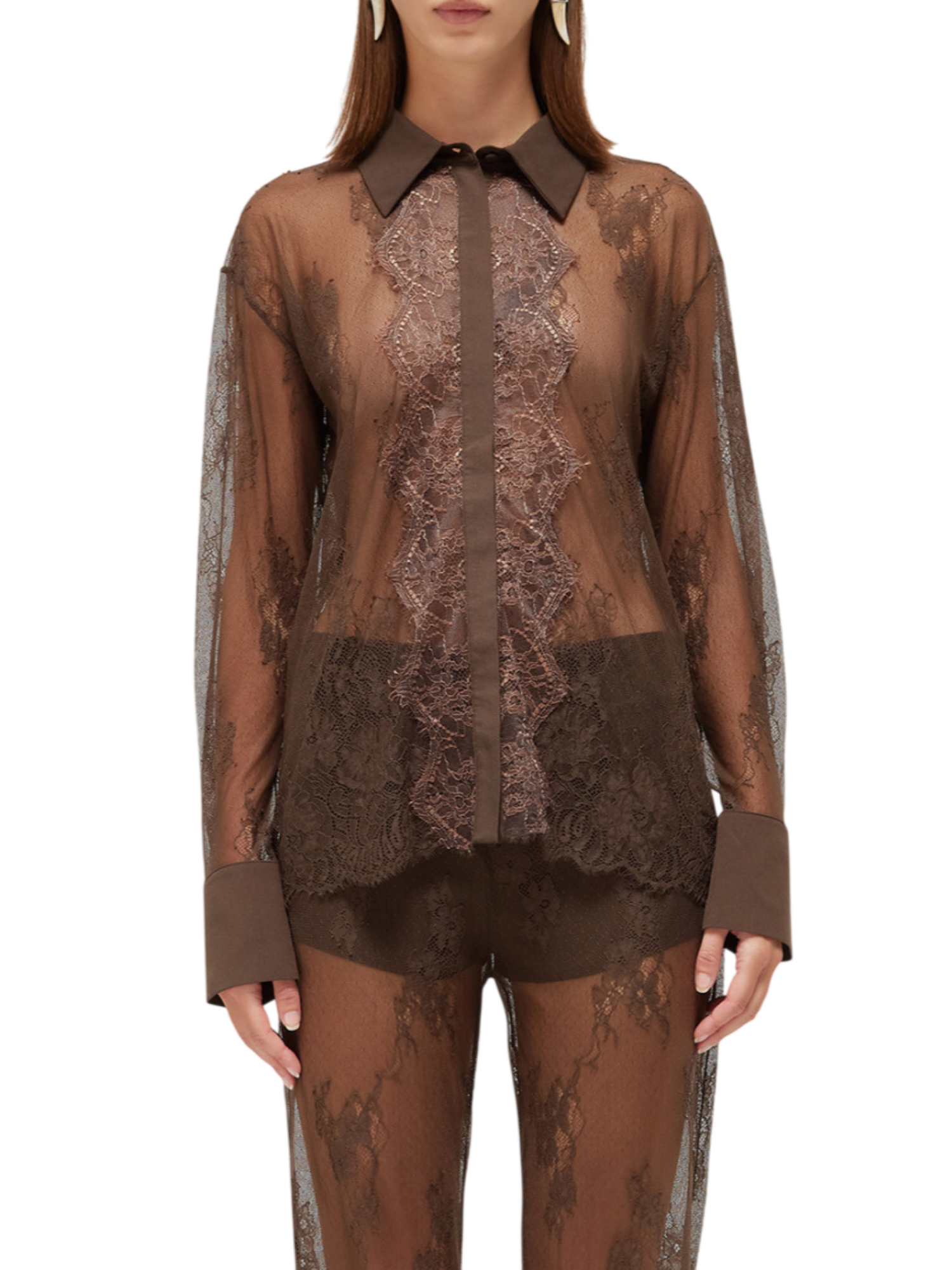 Blugirl camicia in pizzo manica lunga marrone RA6155J3901 90913 BLUGIRL 