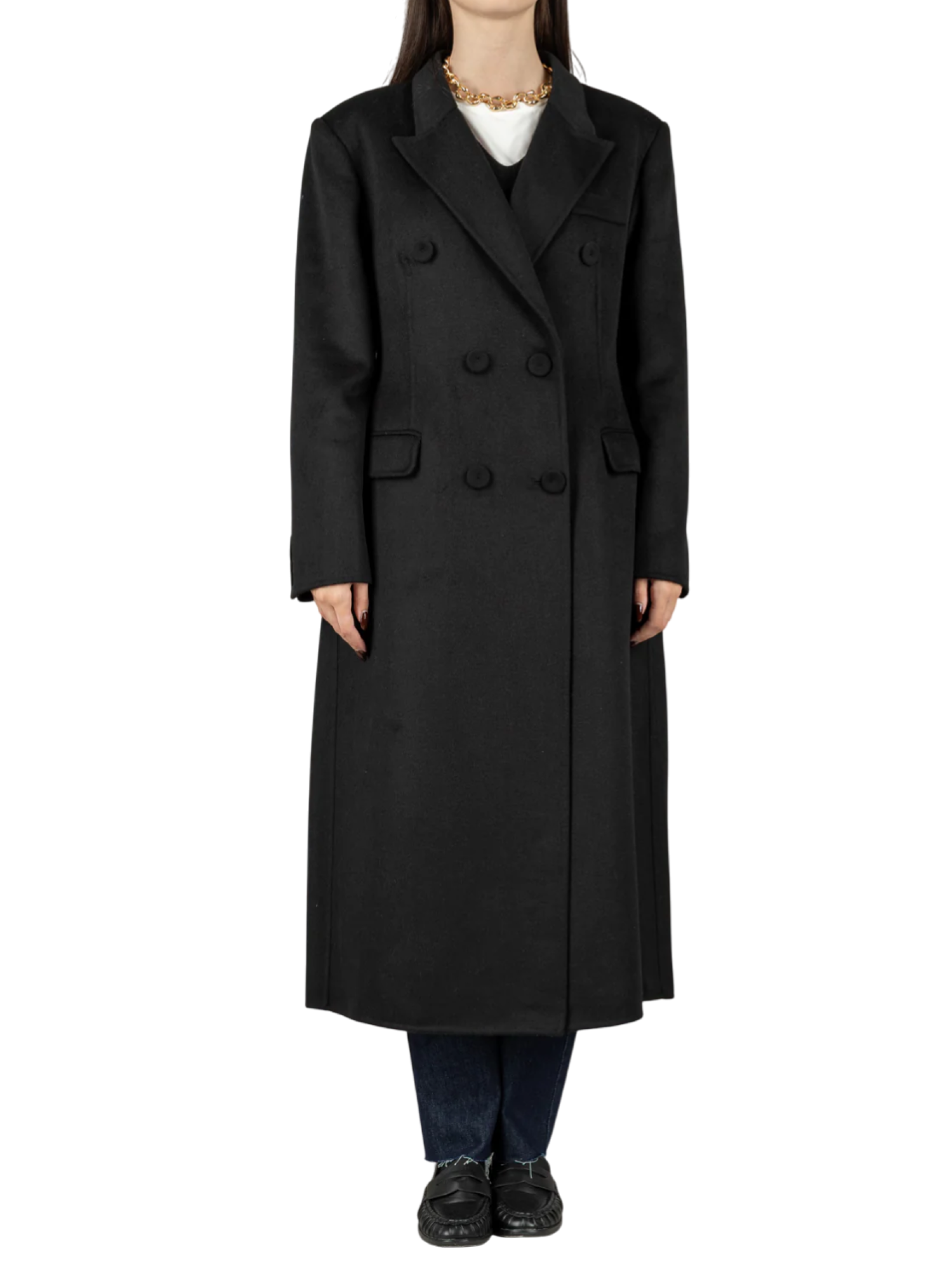 Vicolo cappotto doppiopetto lungo misto lana nero TF0059 NERO VICOLO 