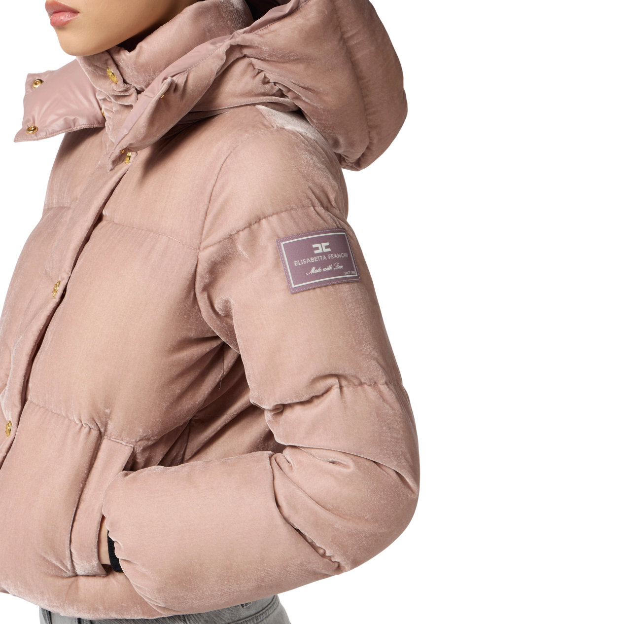 Elisabetta Franchi giubbino imbottito crop in velluto rosa PI82D56E2 EA6 ELISABETTA FRANCHI 