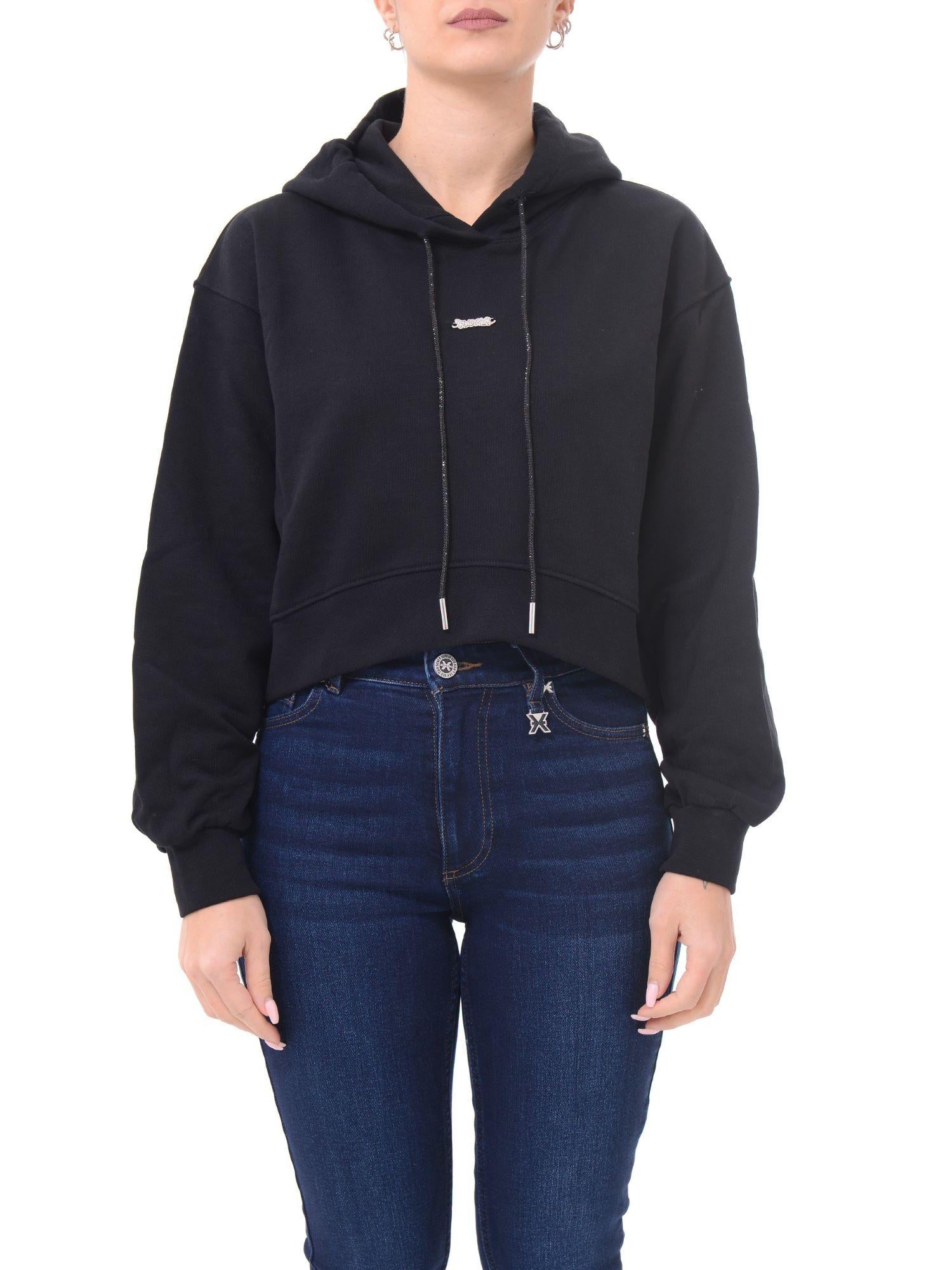 Disclaimer felpa crop con cappuccio e laccetti strass nero 55058 NERO DISCLAIMER 