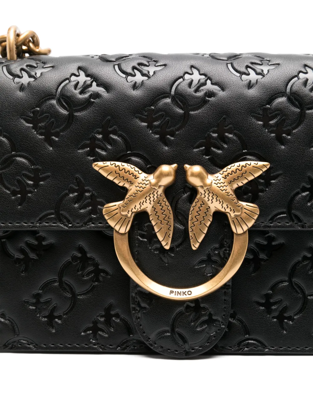 Pinko borsa Love One Mini in pelle con logo imprimè nero oro 100074-A1YB Z99Q PINKO 