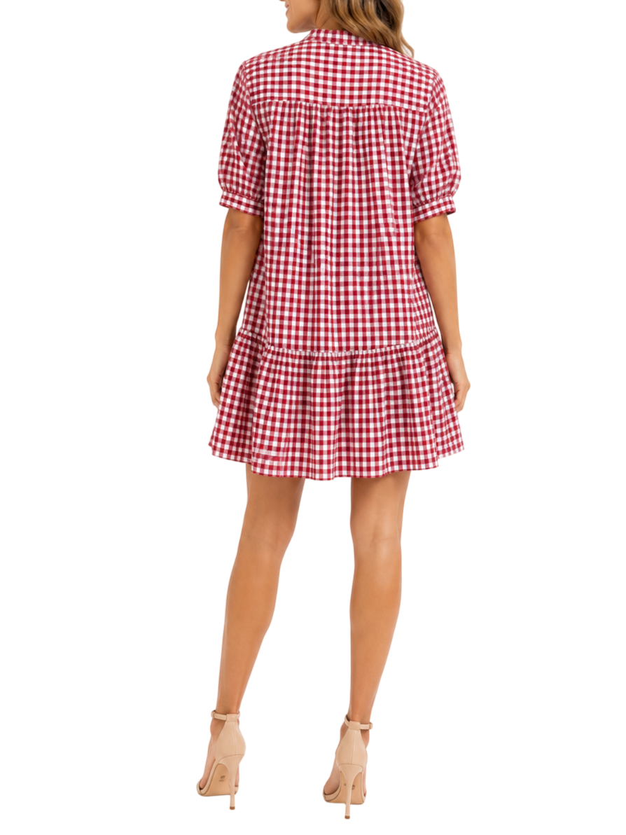 Vicolo abito corto fantasia vichy bianco rosso TAB2771 NATURALE-ROSSO VICOLO 