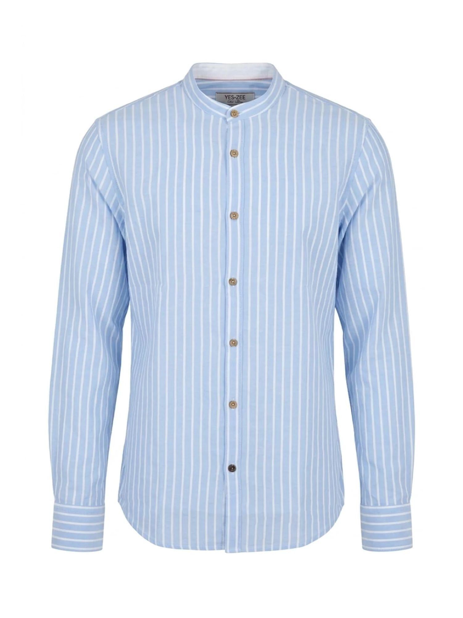 Yes Zee camicia uomo a righe misto lino celeste C512-UA00 2700 YES-ZEE 