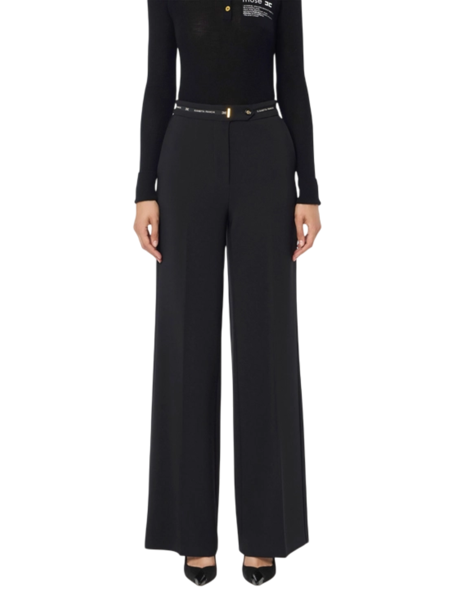 Elisabetta Franchi pantaloni palazzo in crepe nero PA10356E2 110 ELISABETTA FRANCHI 