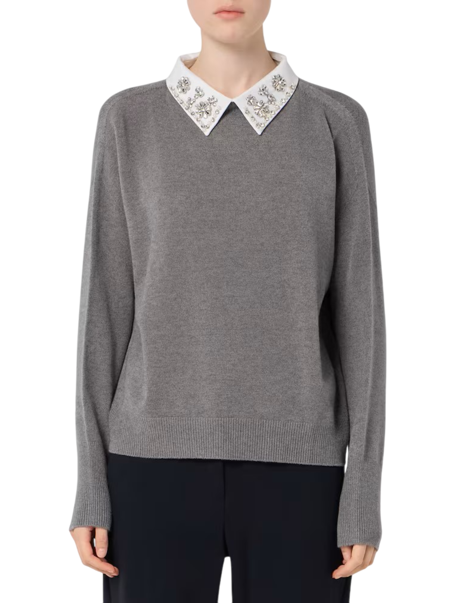 Sandro Ferrone maglia donna con colletto gioiello grigio S9YBFNANTES GRIGIO Sandro FERRONE 