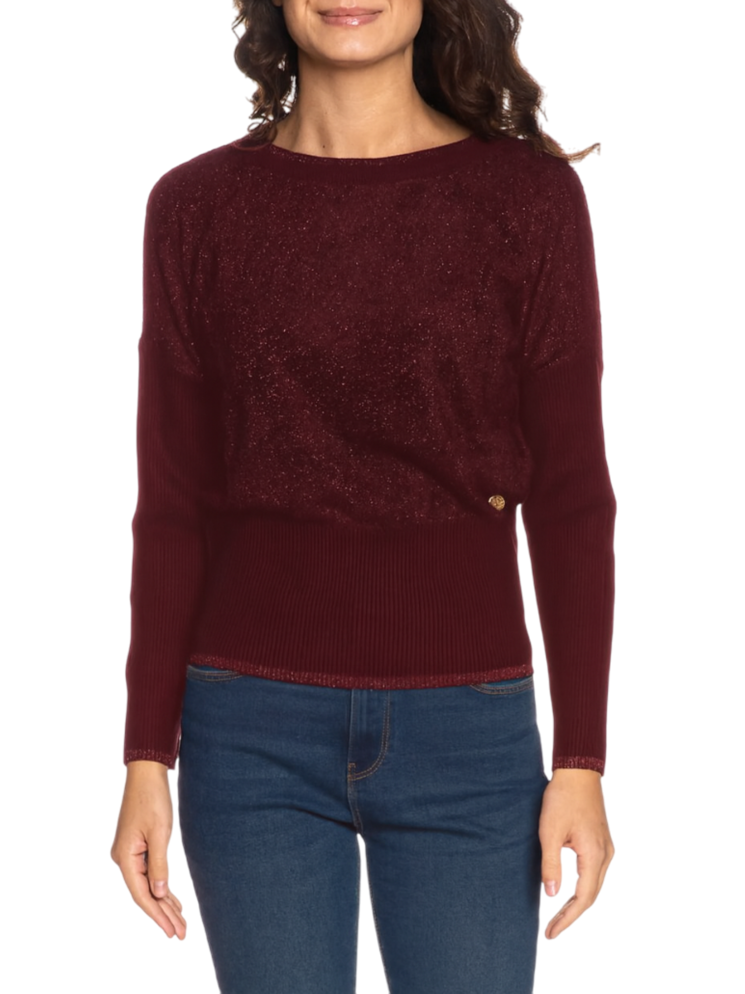 Yes Zee maglia in tessuto fluffy con lurex bordeaux M014-IS00 0516 YES-ZEE 