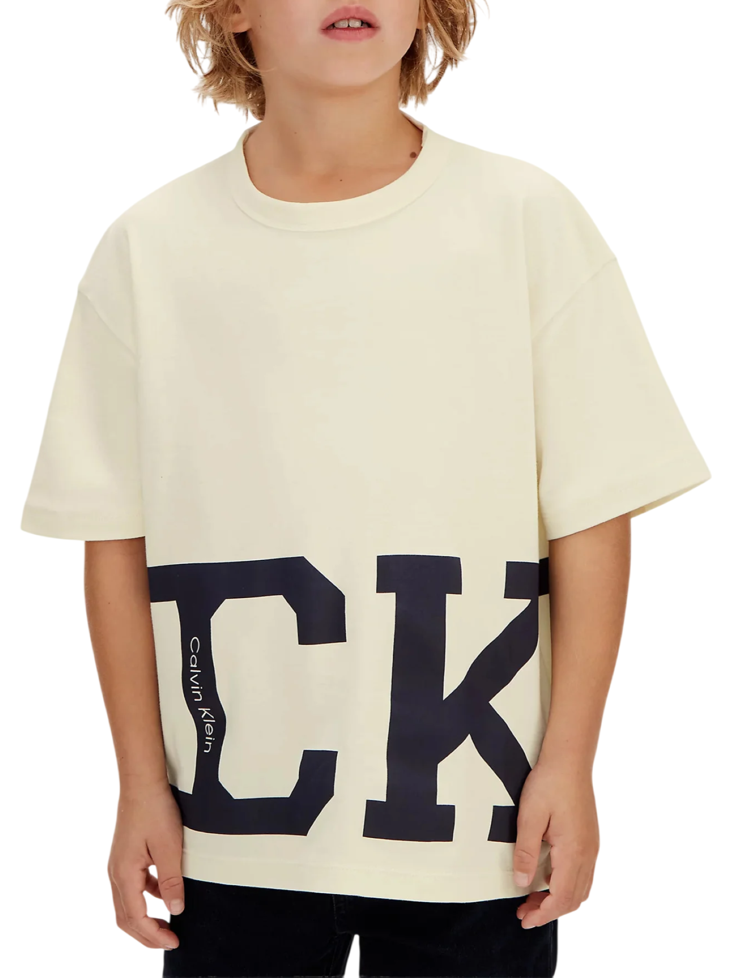 Calvin Klein Jeans T-shirt bambino manica corta con logo panna LVCKSJA14B YAT Calvin Klein Jeans 