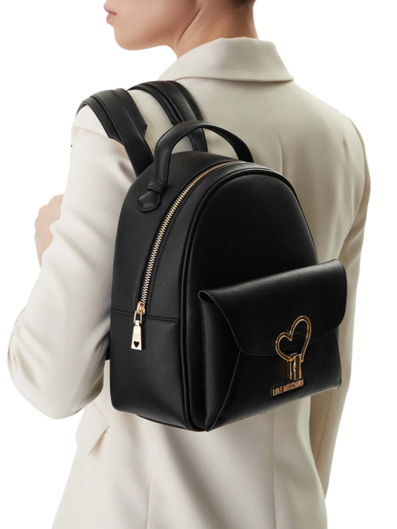 Love Moschino zaino donna in ecopelle con tasca nero oro JC4137PP1O-LQ0 000 MOSCHINO LOVE 