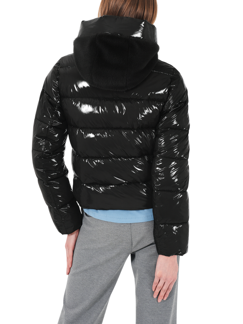 Yes Zee piumino corto donna con cappuccio nero J022-KF00 0801 YES-ZEE 