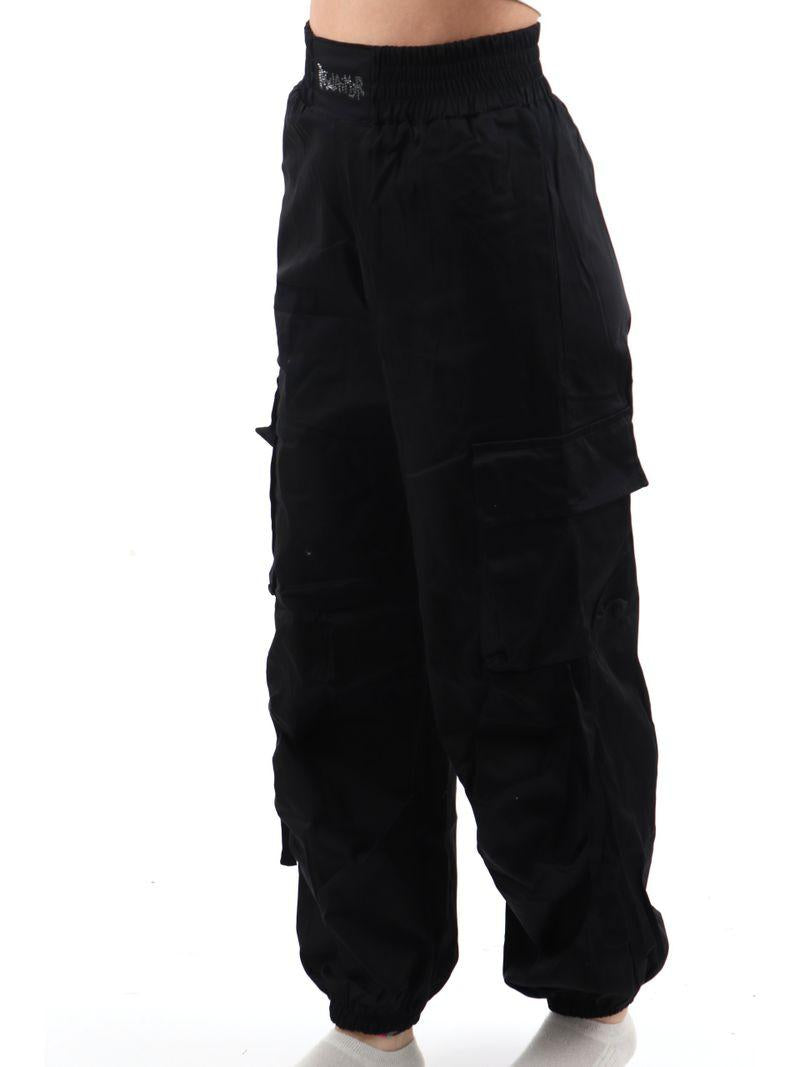 Disclaimer pantaloni cargo con logo strass nero 54936 NERO DISCLAIMER 