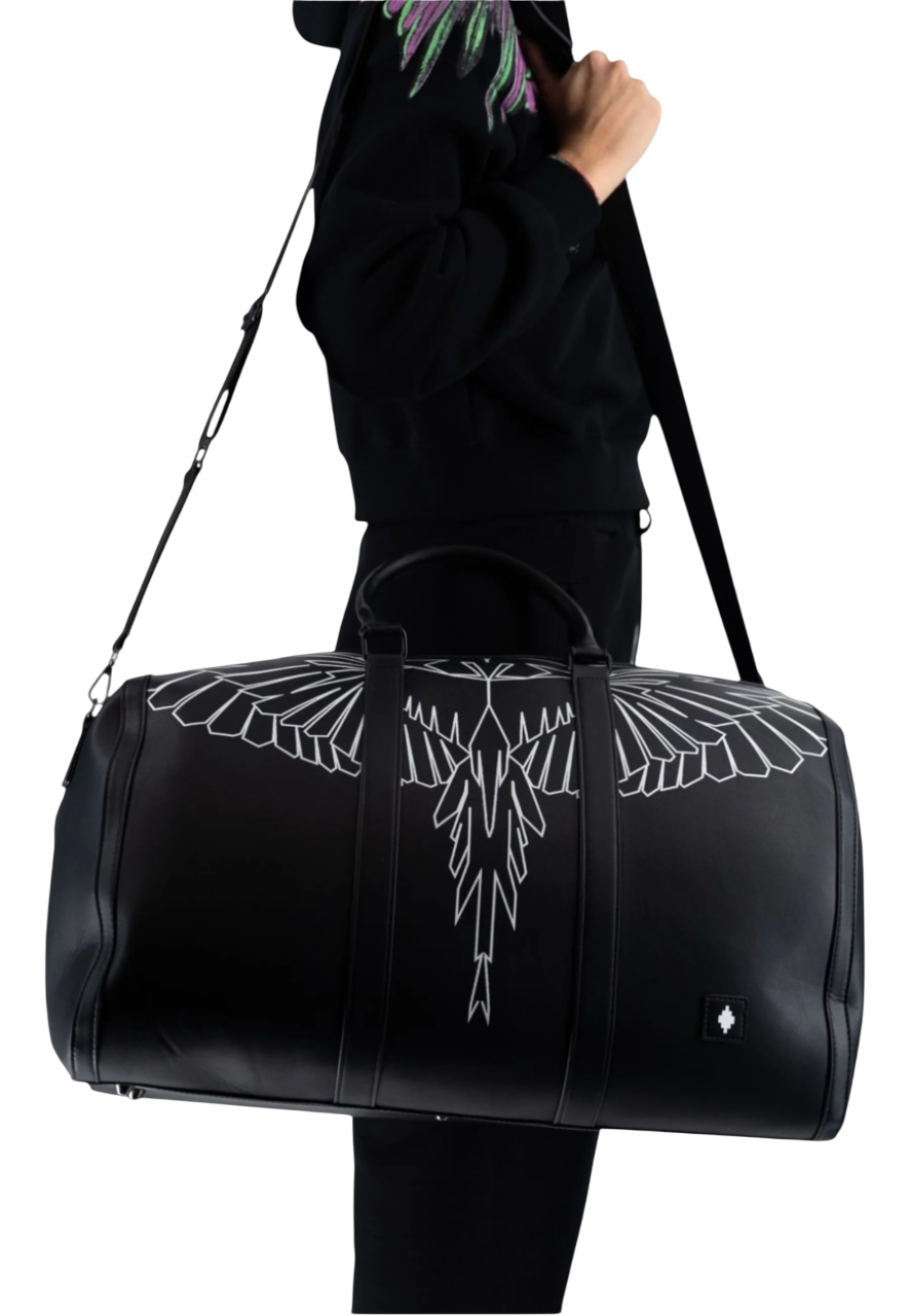 County of Milan borsone da viaggio in ecopelle con stampa iconica nero COMAF250131 NERO-WHITE WINGS COUNTY OF MILAN 