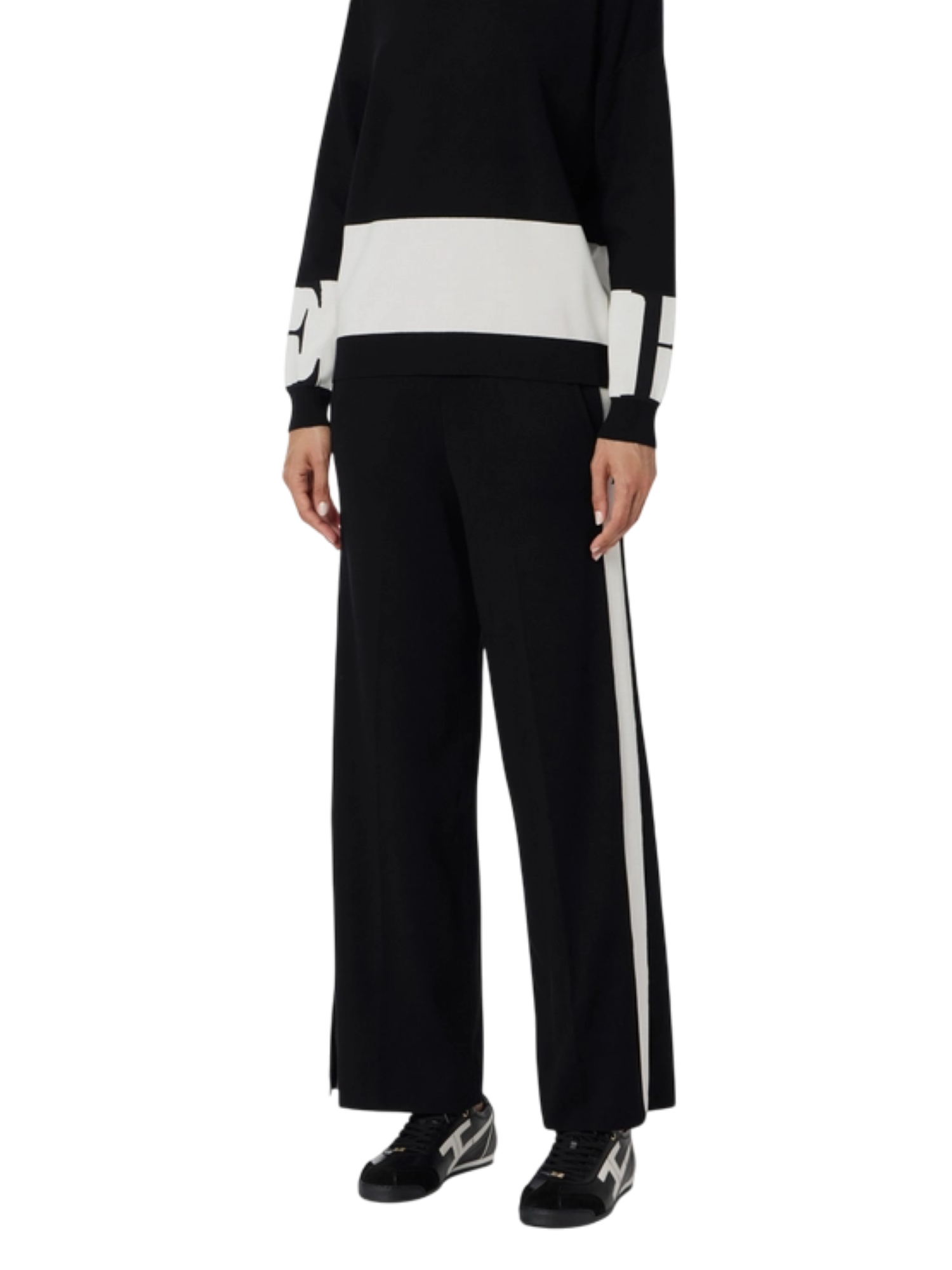 Elisabetta Franchi pantaloni palazzo in maglia con logo nero KP69S56E2 EF3 ELISABETTA FRANCHI 