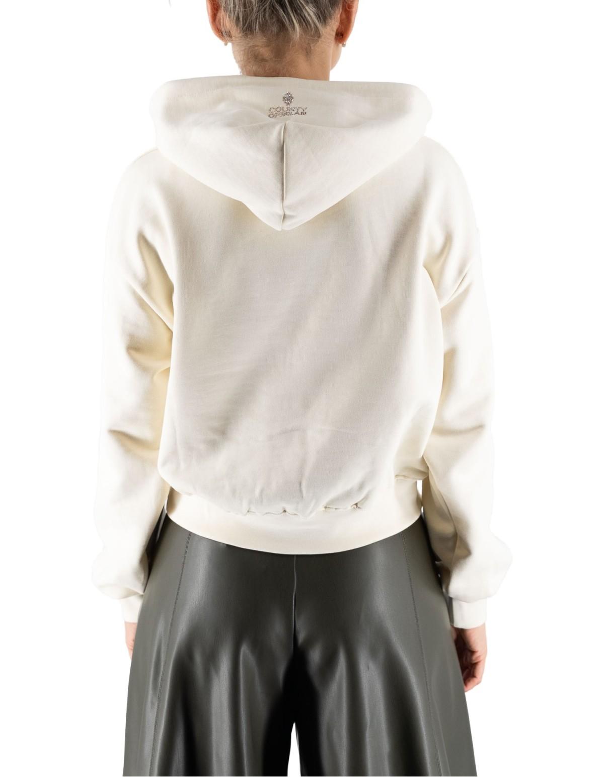 County of Milan felpa donna con cappuccio e strass panna CM30028 LATTE COUNTY OF MILAN 
