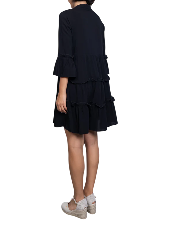 Vero Moda abito in viscosa con balze nero 10297359 BLACK VERO MODA 