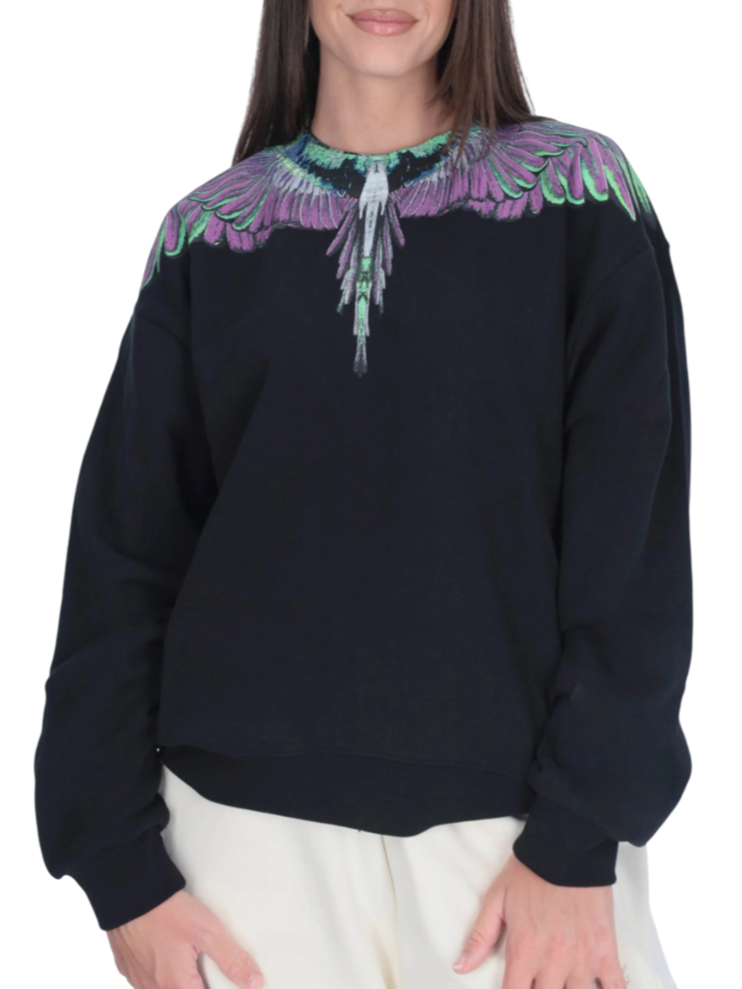 County of Milan felpa donna con stampa iconica nero CM30003 NERO-PINK WINGS COUNTY OF MILAN 