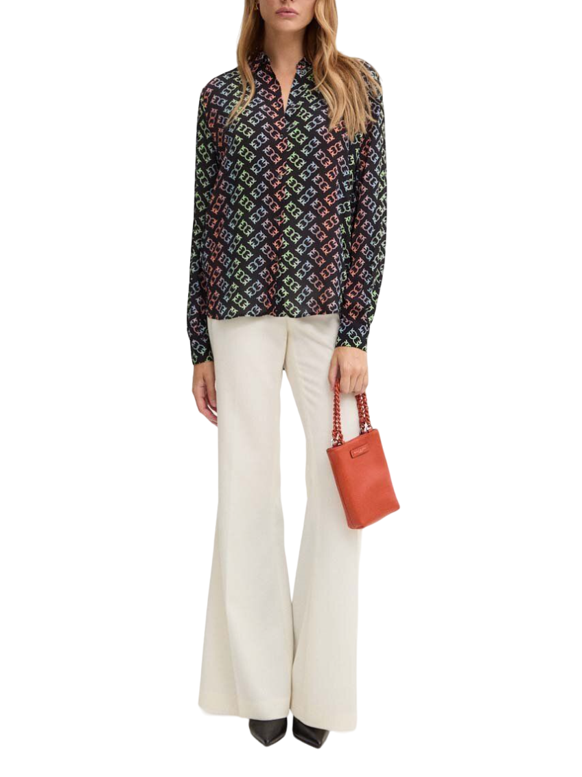 Pinko camicia new Nora manica lunga fantasia logo Love Birds nero 104011-A23B Z97 PINKO 